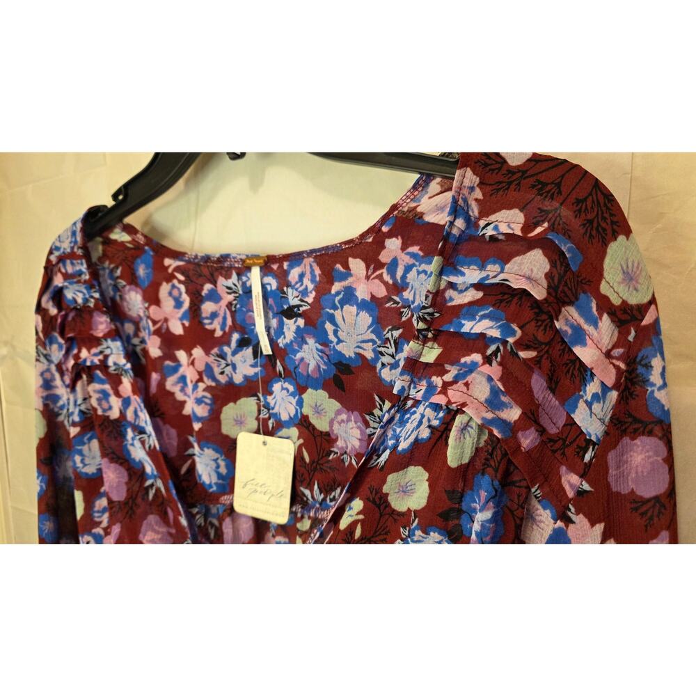 Nwt Free People Floral Maybel Shiraz Combo Peplum long sleeve Crop Top XS - Picture 11 of 12